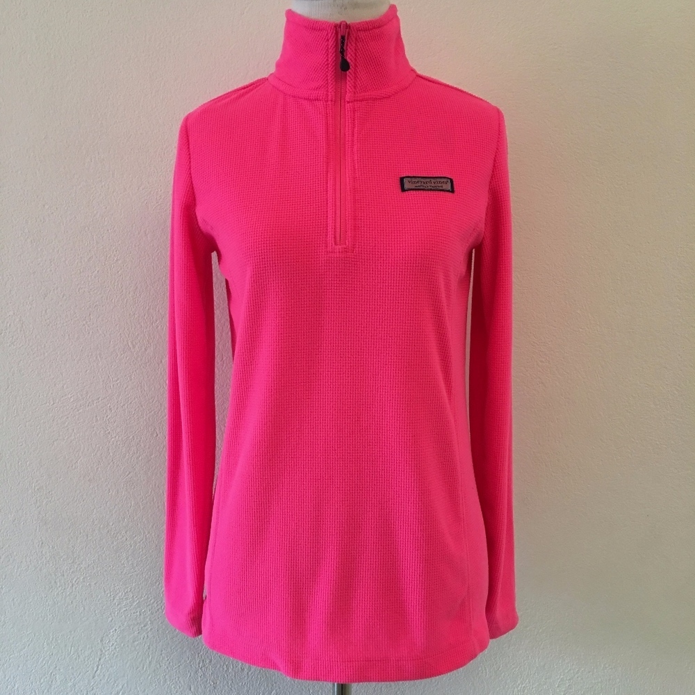 Vineyard Vines Women's 1/2 Zip Pullover Long Sleeve Shirt Neon Pink Size XXS